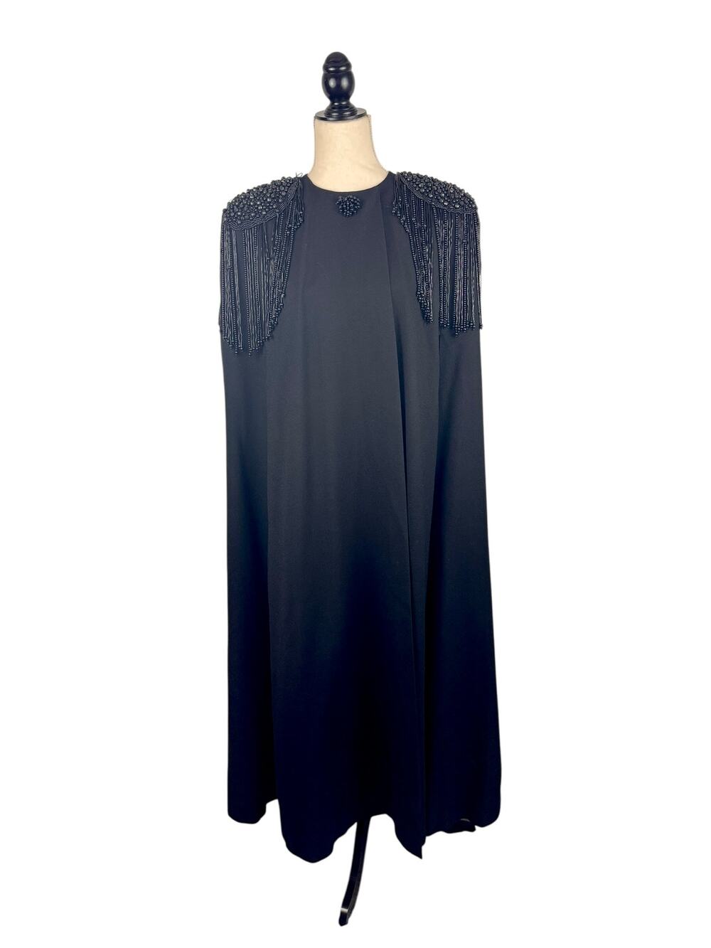 VTG George Simonton Black Beaded Wool Cape